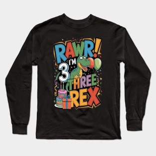 Kids Three Rex Birthday Party Long Sleeve T-Shirt